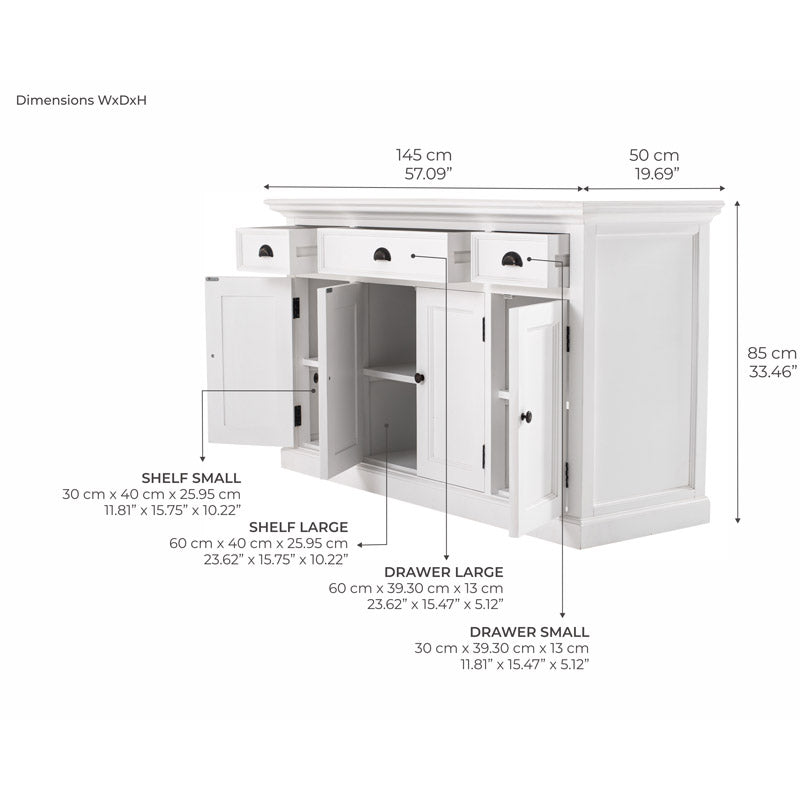 Halifax White Painted Buffet with 4 Doors & 3 Drawers - Duck Barn Interiors