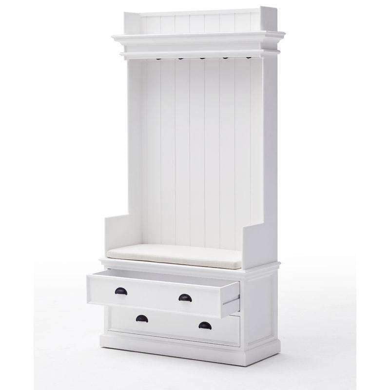 Halifax White Painted Coat Rack Bench with Seat and Drawers - Duck Barn Interiors