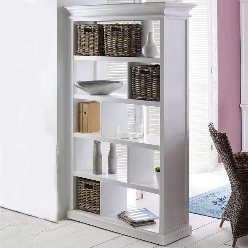 Halifax White Painted Shelving Unit with Rattan Baskets - Duck Barn Interiors