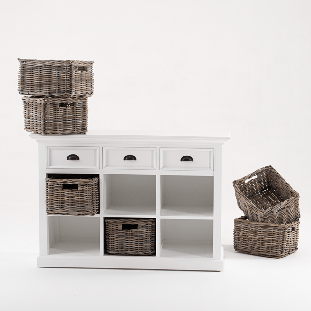 Halifax White Painted Sideboard with Drawers and Rattan Baskets - Duck Barn Interiors
