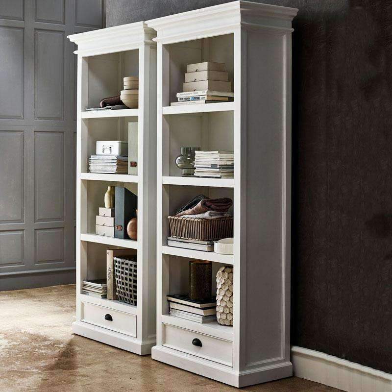 Halifax White Painted Tall Bookcase With Low Drawer - Duck Barn Interiors