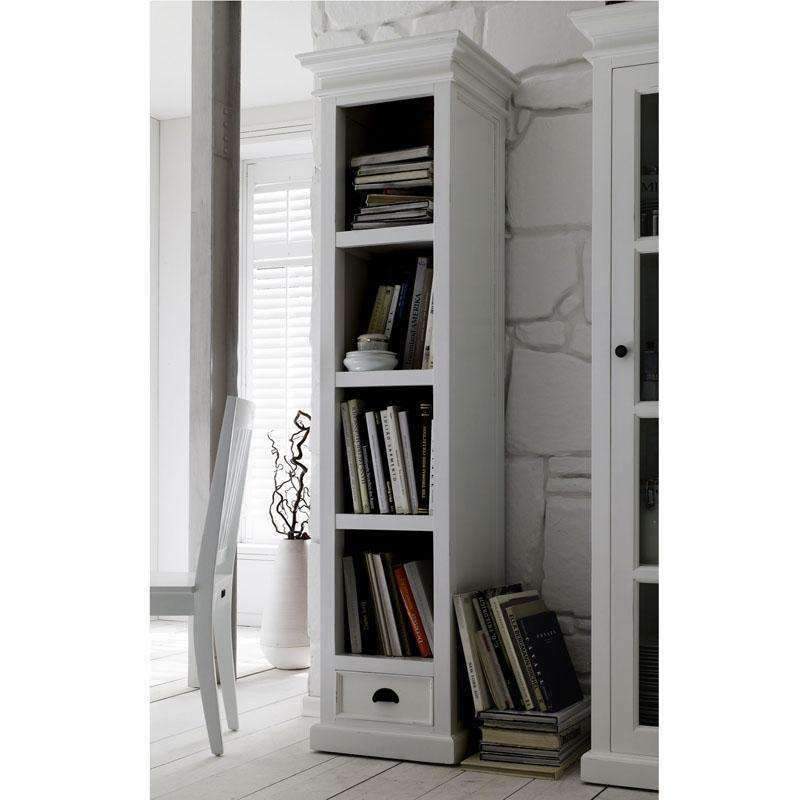 Halifax White Painted Tall Narrow Bookcase With Low Drawer - Duck Barn Interiors