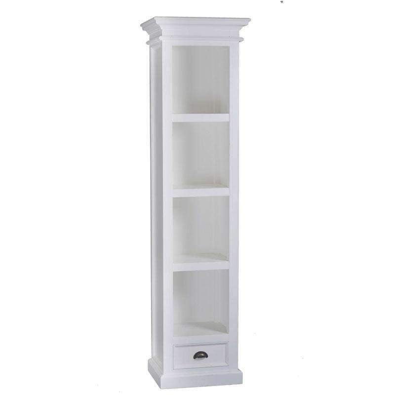 Halifax White Painted Tall Narrow Bookcase With Low Drawer - Duck Barn Interiors