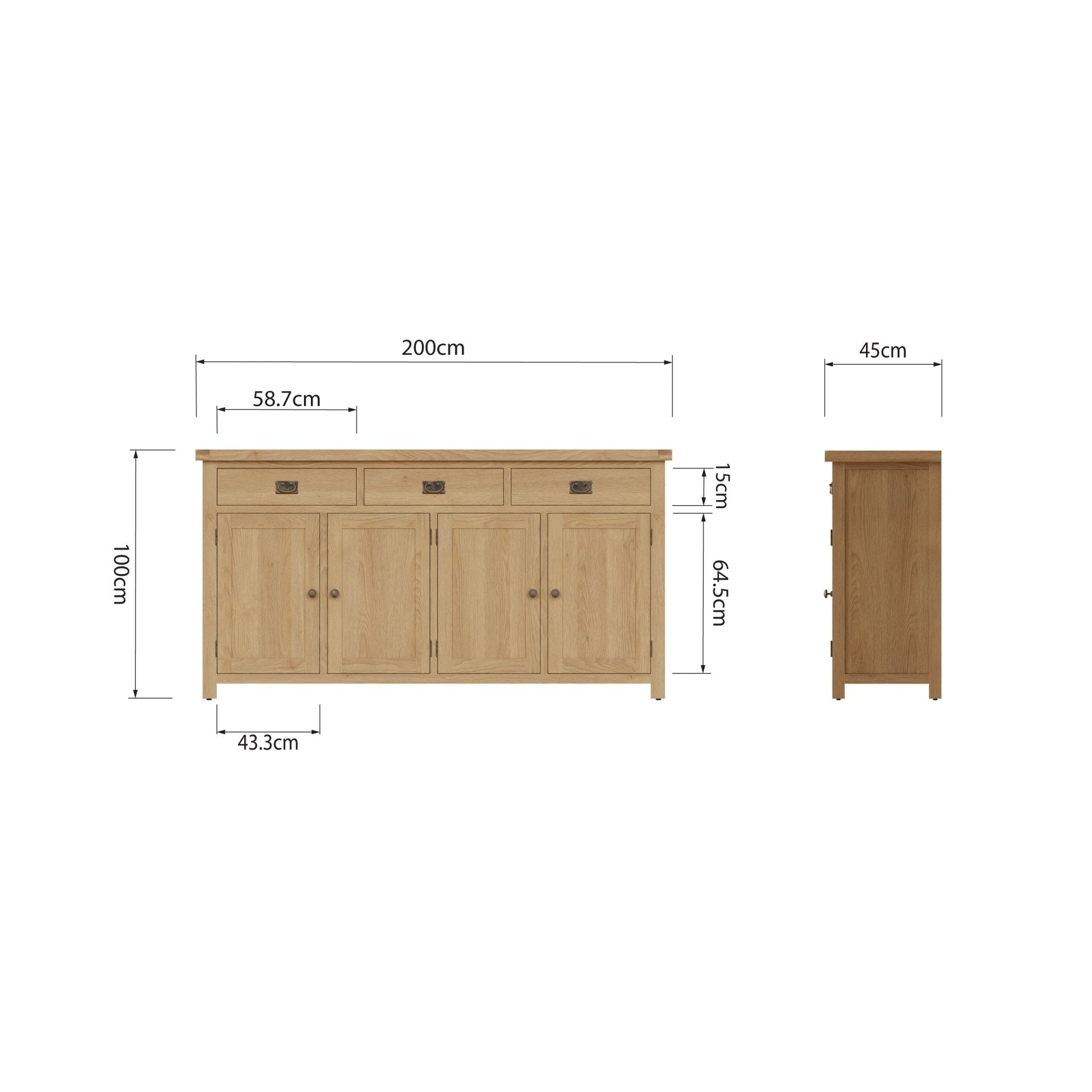 Kirdford Oak Large 4 Door Sideboard - Duck Barn Interiors