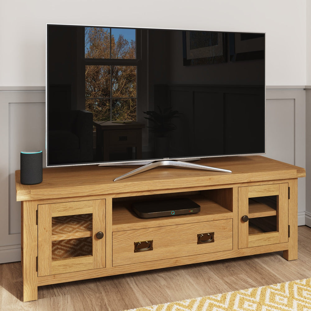 Kirdford Oak Large TV Unit1 - Duck Barn Interiors