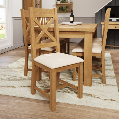 Kirdford Oak Upholstered Cross Back Chair (Pair)