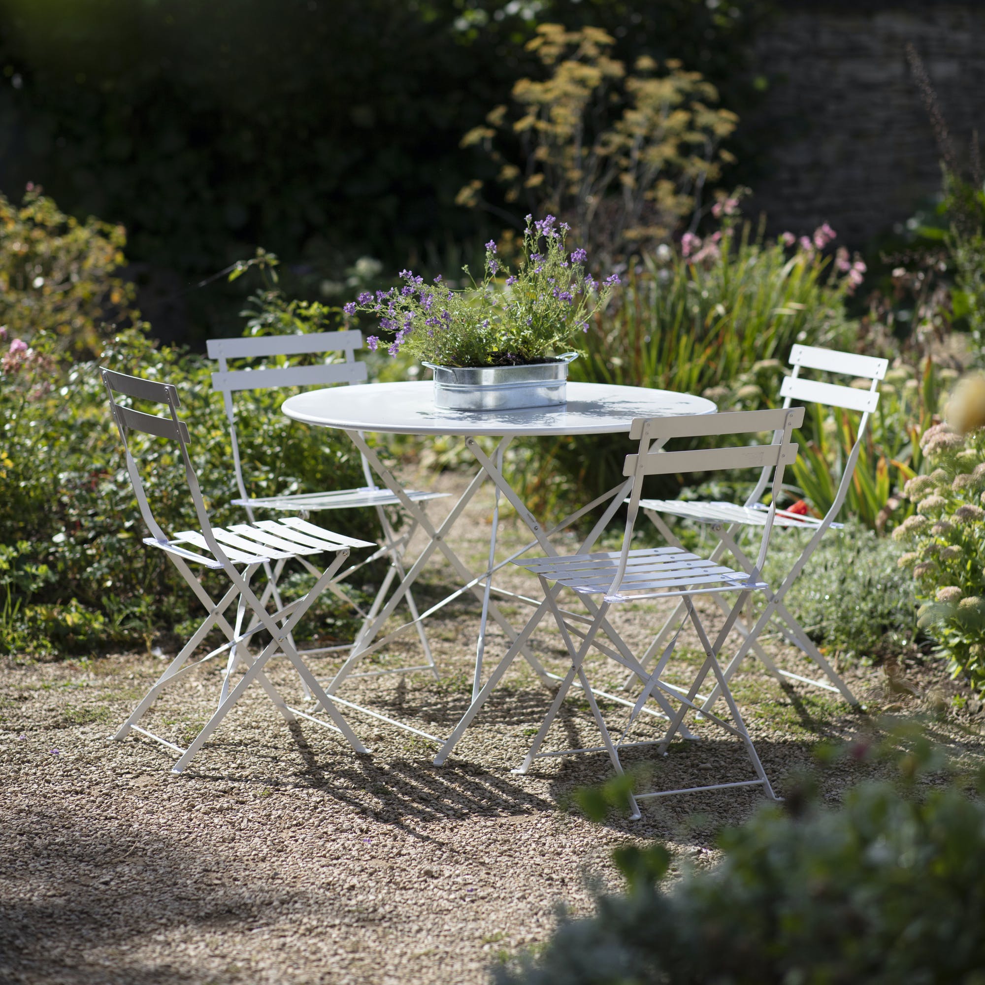Large Garden Bistro Round Table and 4 Chairs - Chalk White - Duck Barn Interiors