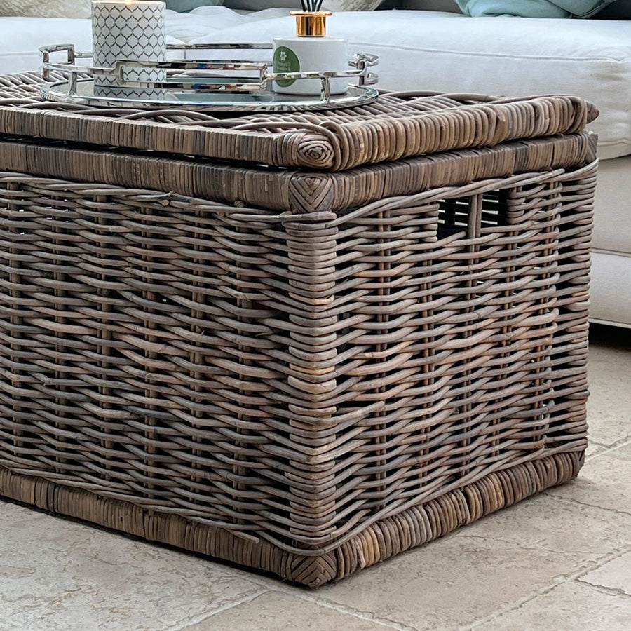 Large Grey Rectangle Wicker Storage Chest With Lid Duck Barn Interiors