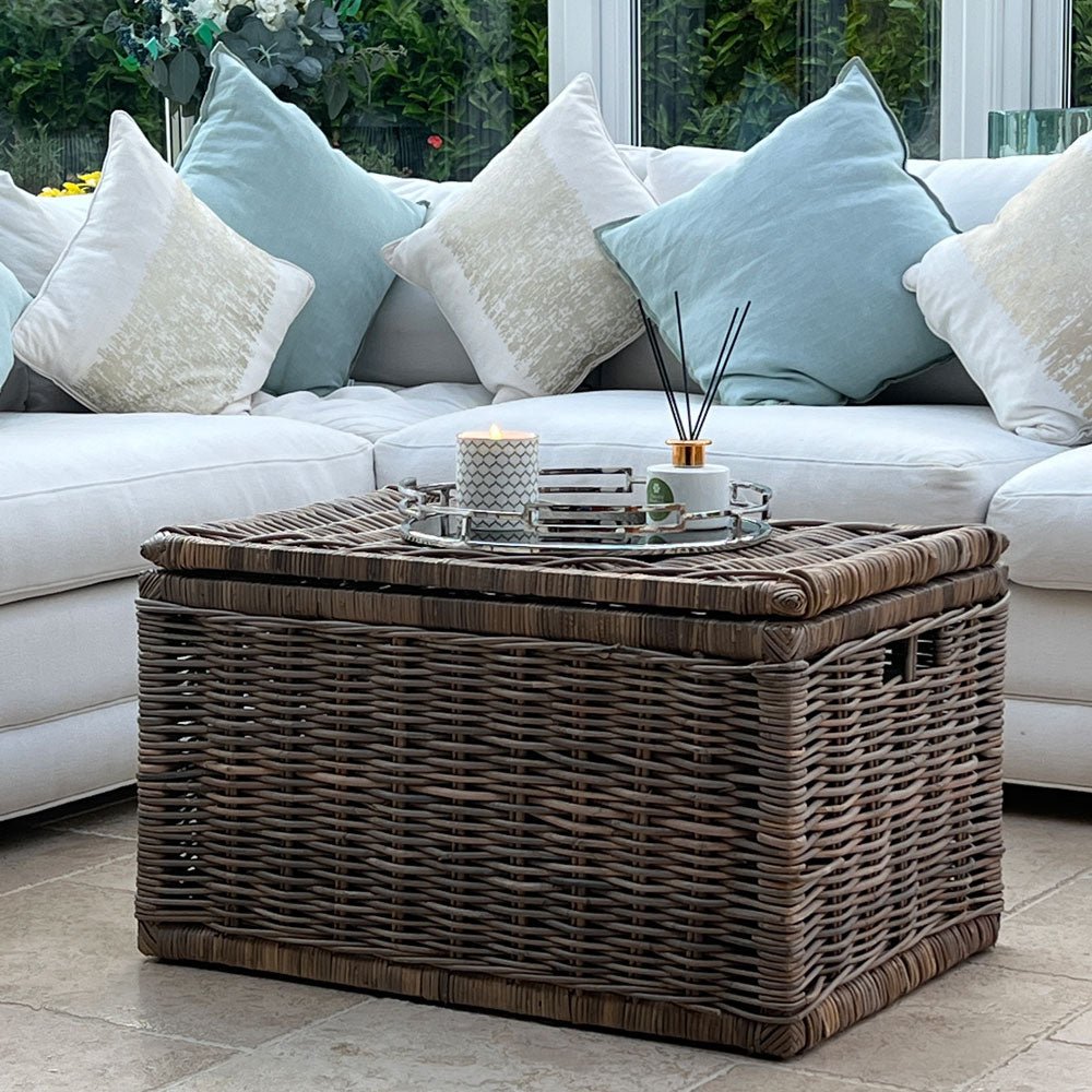 Grey Rectangle Wicker Lidded Storage Chest - Large5 - Duck Barn Interiors