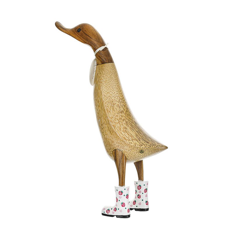 Large Natural Welly Duck with Strawberry Print Welly Boots - Duck Barn Interiors