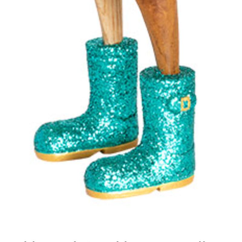Large Wooden Disco Duck with Green Sparkly Welly Boots - Duck Barn Interiors