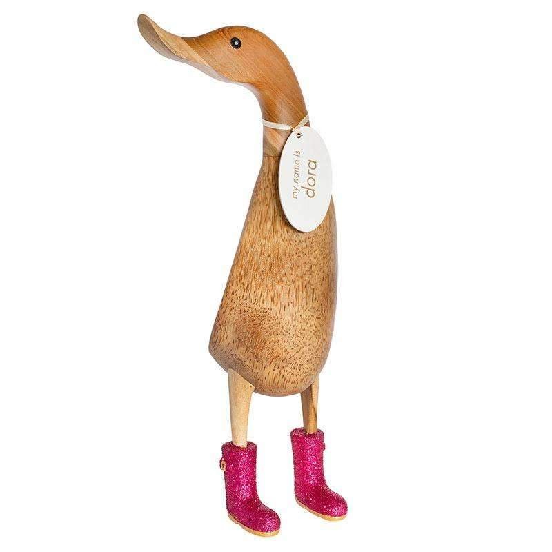 Large Wooden Disco Duck with Pink Sparkly Welly Boots - Duck Barn Interiors