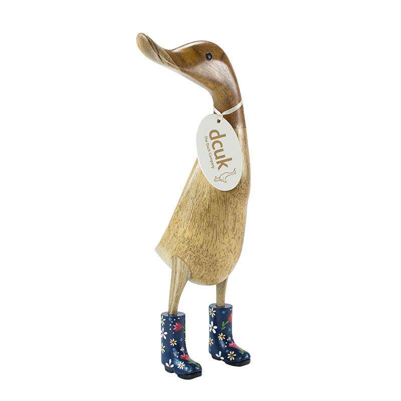 Large Wooden Duck in Blue Floral Welly Boots - Duck Barn Interiors
