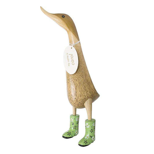 Large Wooden Duck in Green Floral Welly Boots