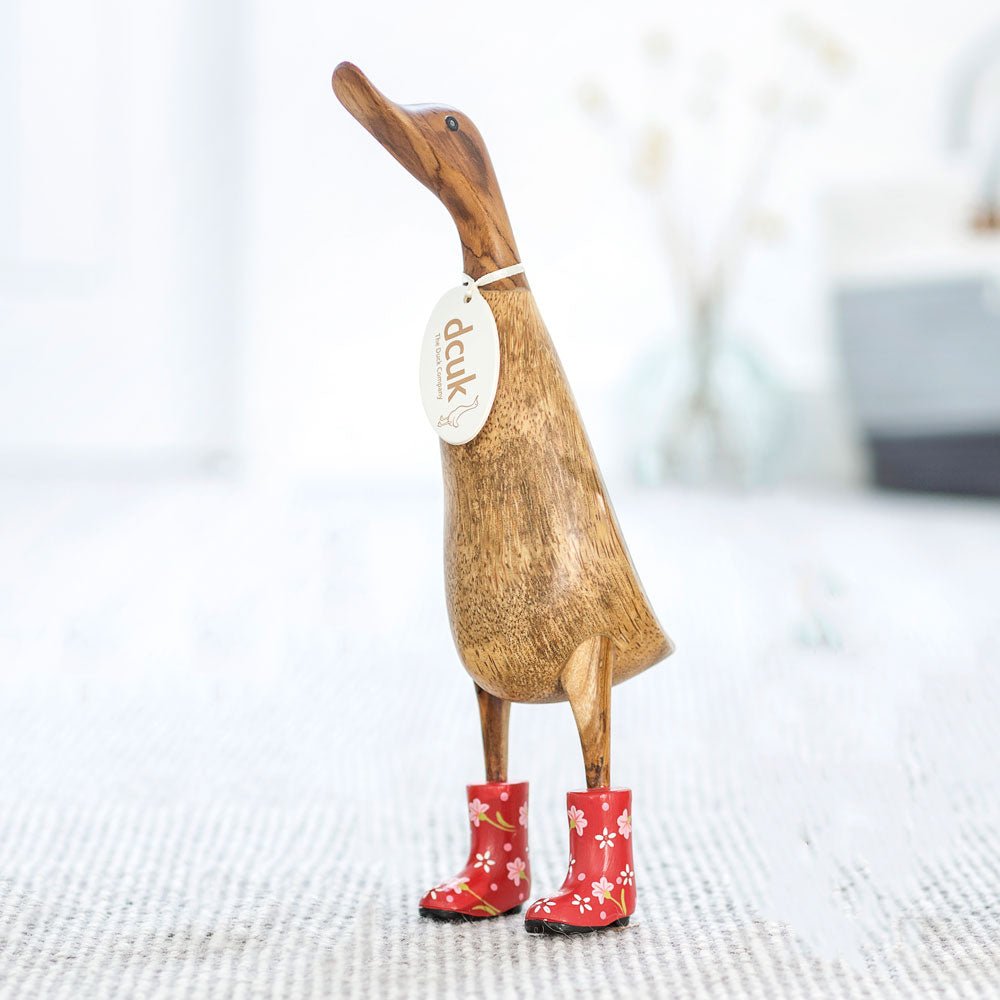 Duck Figurine Wooden Duck With Red Wellies Large Wooden Duck In
