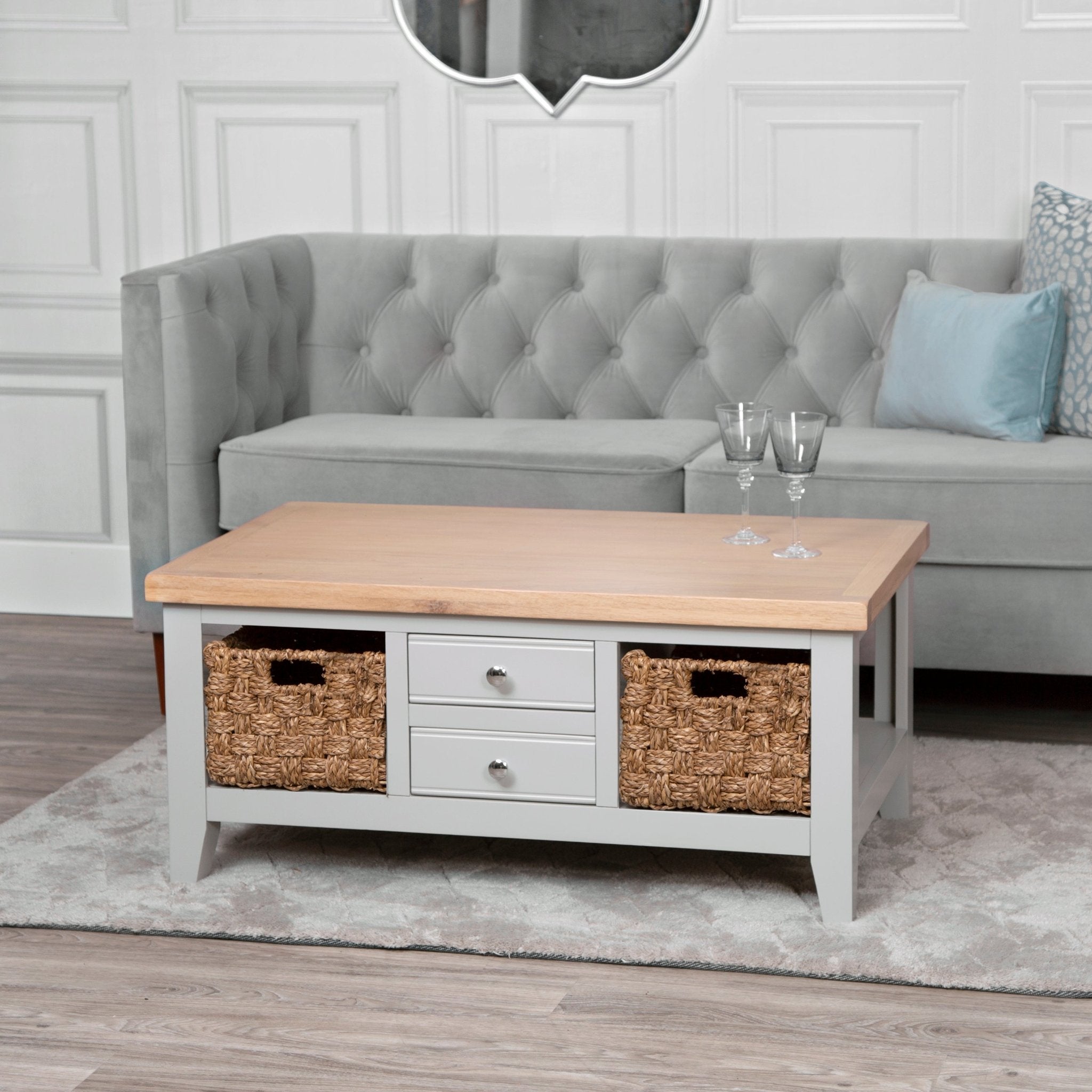 Loxhill Grey Coffee Table with Baskets - Duck Barn Interiors
