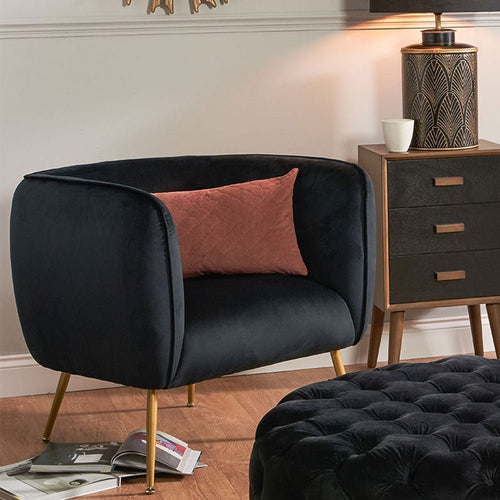 Lucca Black Velvet Chair with Gold Legs