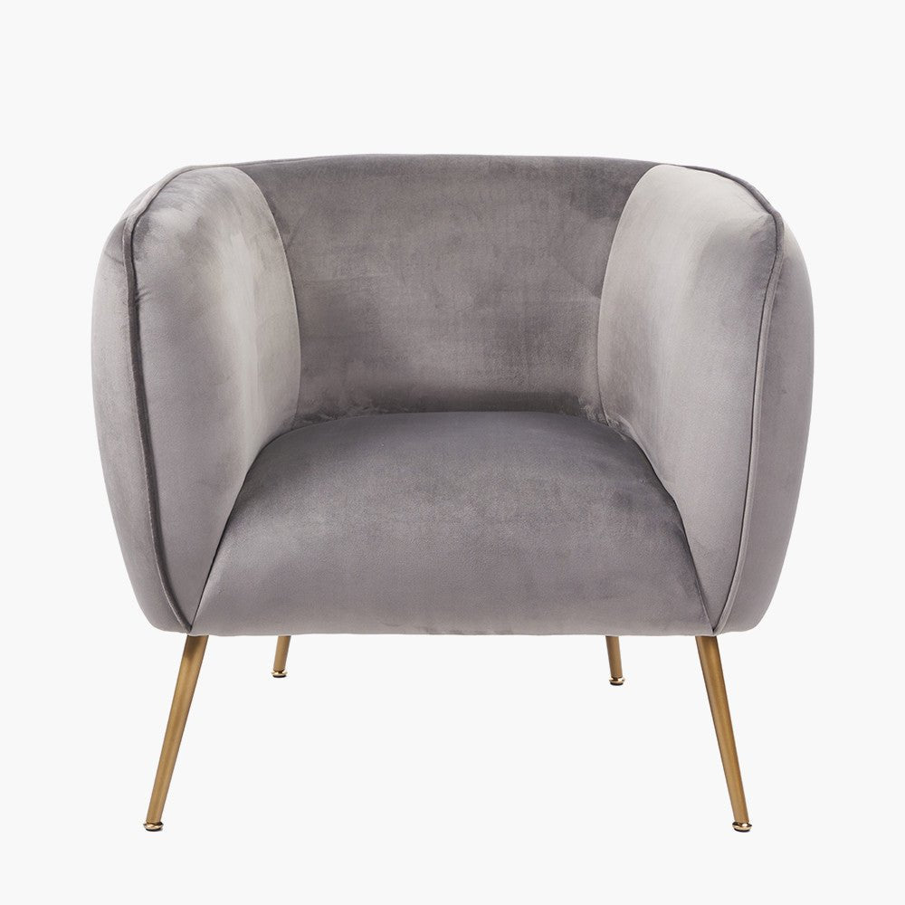 Lucca Dove Grey Velvet Chair with Gold Legs - Duck Barn Interiors