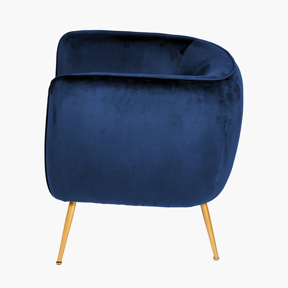 Lucca Sapphire Blue Velvet Chair with Gold Legs - Duck Barn Interiors
