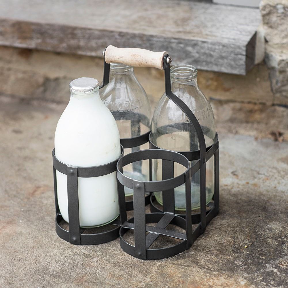Milk Bottle Holder - Carbon - 4 bottles - Duck Barn Interiors