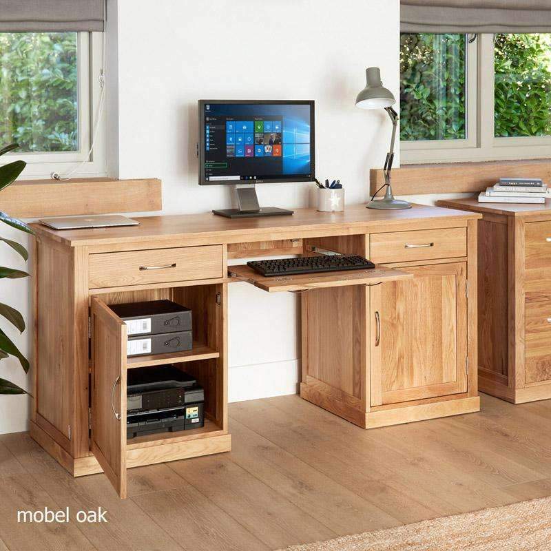 Mobel Oak Large Hidden Office Twin Pedestal Desk - Duck Barn Interiors