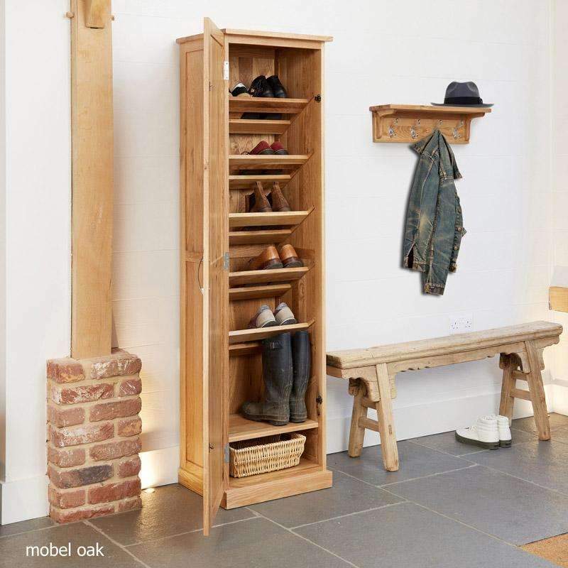Mobel Oak Tall Narrow Shoe Storage Cupboard - Duck Barn Interiors