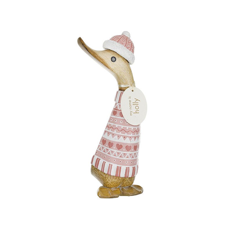 Nordic Blush Duckling in Christmas Jumper and Bobble Hat - Duck Barn Interiors