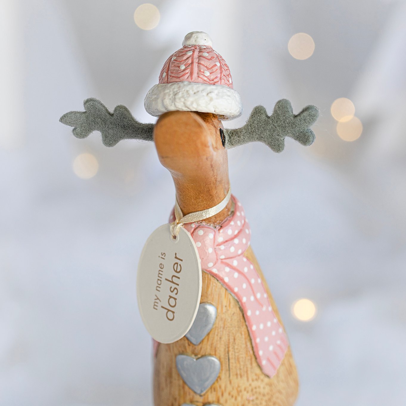 Nordic Blush Pink Christmas Heart Reindeer Duckling - Duck Barn Interiors