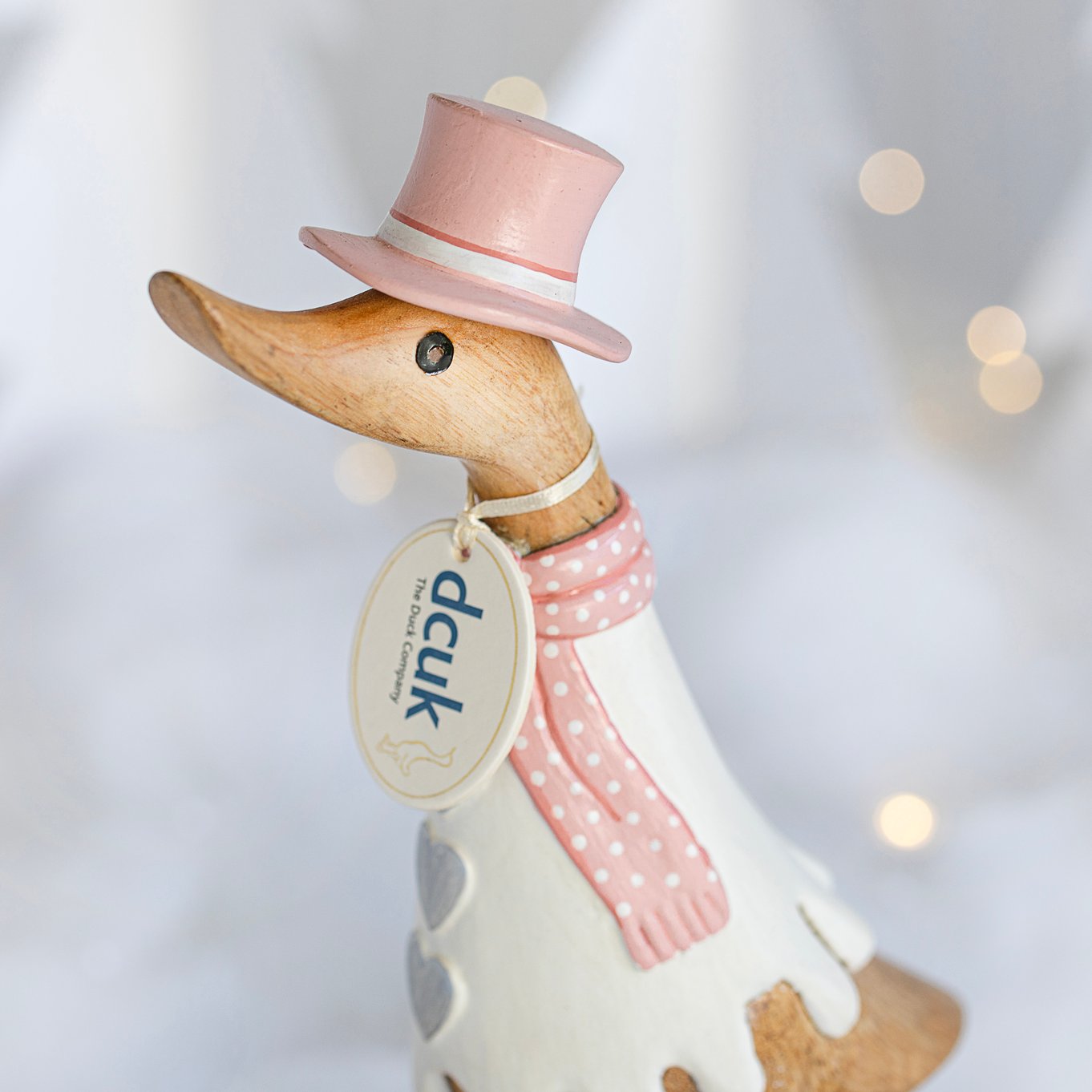 Nordic Blush Pink Christmas Snow Duckling in Top Hat - Duck Barn Interiors