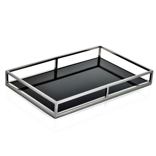 Obsidian Black Glass & Silver Gin Tray - Small
