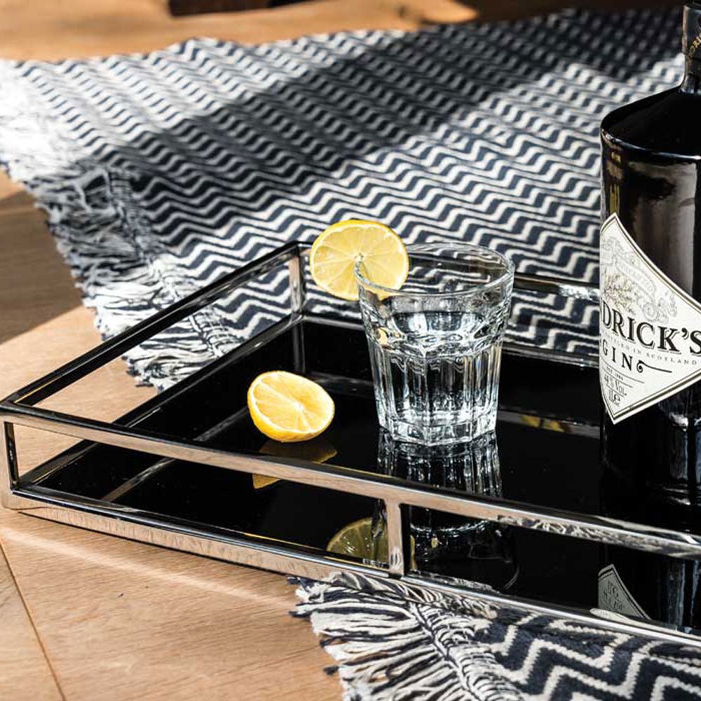 Obsidian Black Glass & Silver Gin Tray - Small1 - Duck Barn Interiors