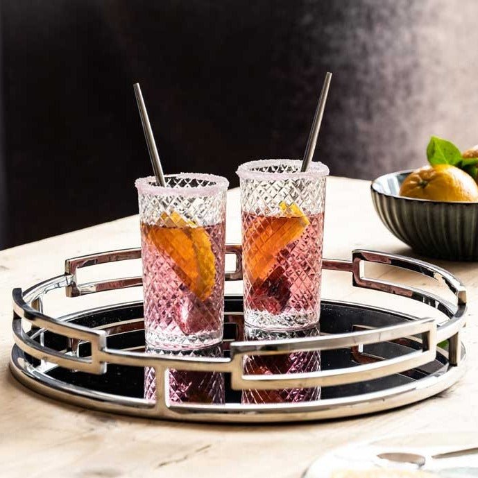 Obsidian Black Glass & Silver Round Tray (2 Sizes)1 - Duck Barn Interiors