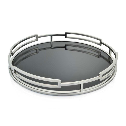 Obsidian Black Glass & Silver Round Tray (2 Sizes)