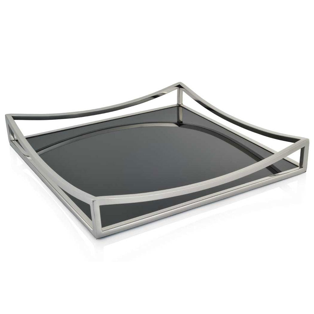 Obsidian Black Glass & Silver Square Tray3 - Duck Barn Interiors