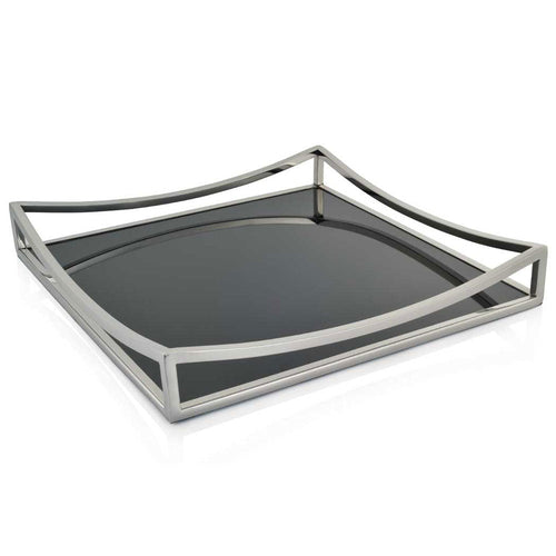 Obsidian Black Glass & Silver Square Tray