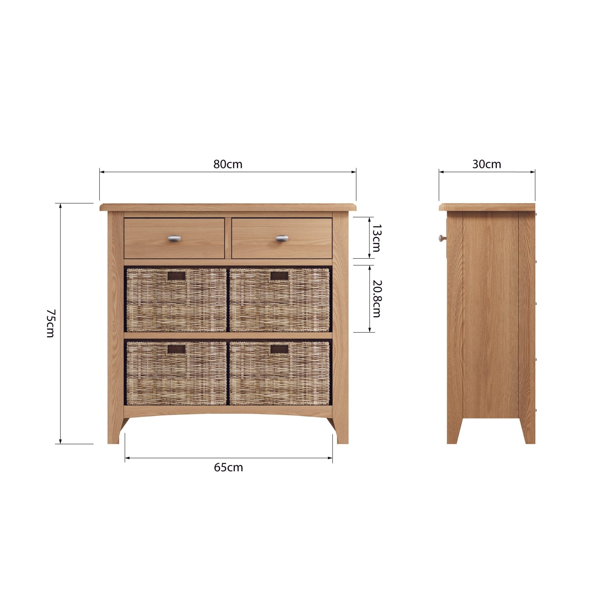 Ockley Oak 2 Drawer 4 Basket Cabinet - Duck Barn Interiors