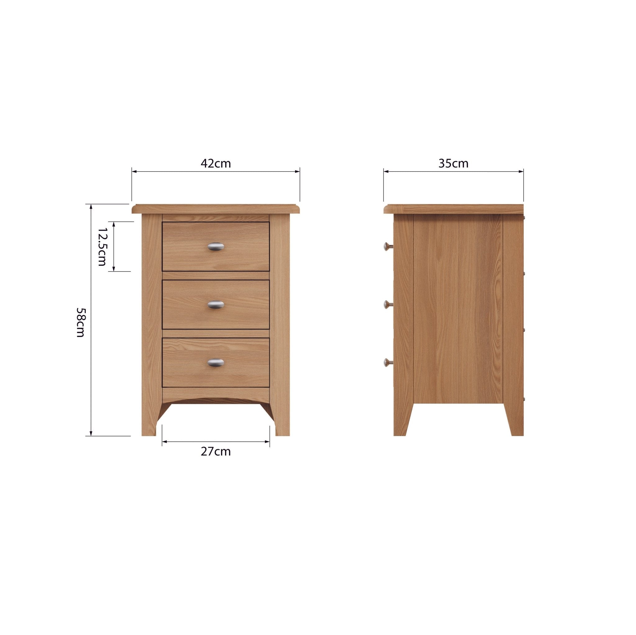 Ockley Oak 3 Drawer Bedside Cabinet - Duck Barn Interiors