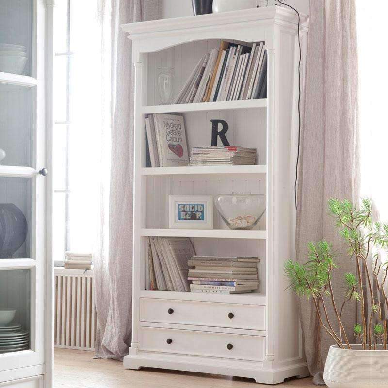 Provence White Painted Bookcase With Low Drawers - Duck Barn Interiors