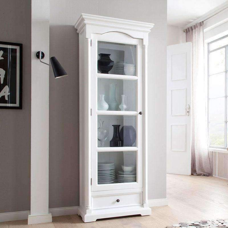 Provence White Painted Glass Cabinet With Low Drawer - Duck Barn Interiors