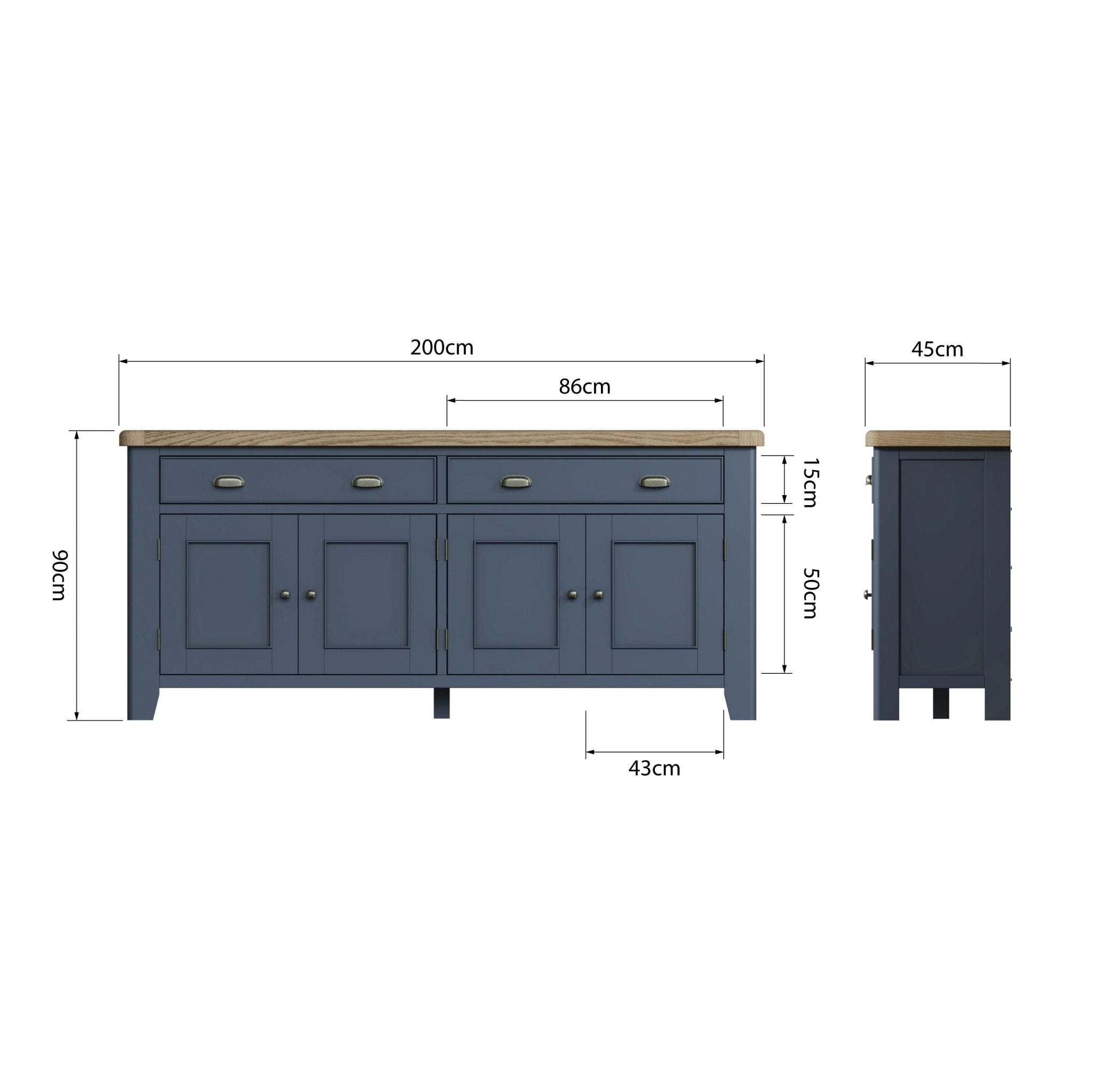 Rogate Blue 4 Door Large Sideboard - Duck Barn Interiors