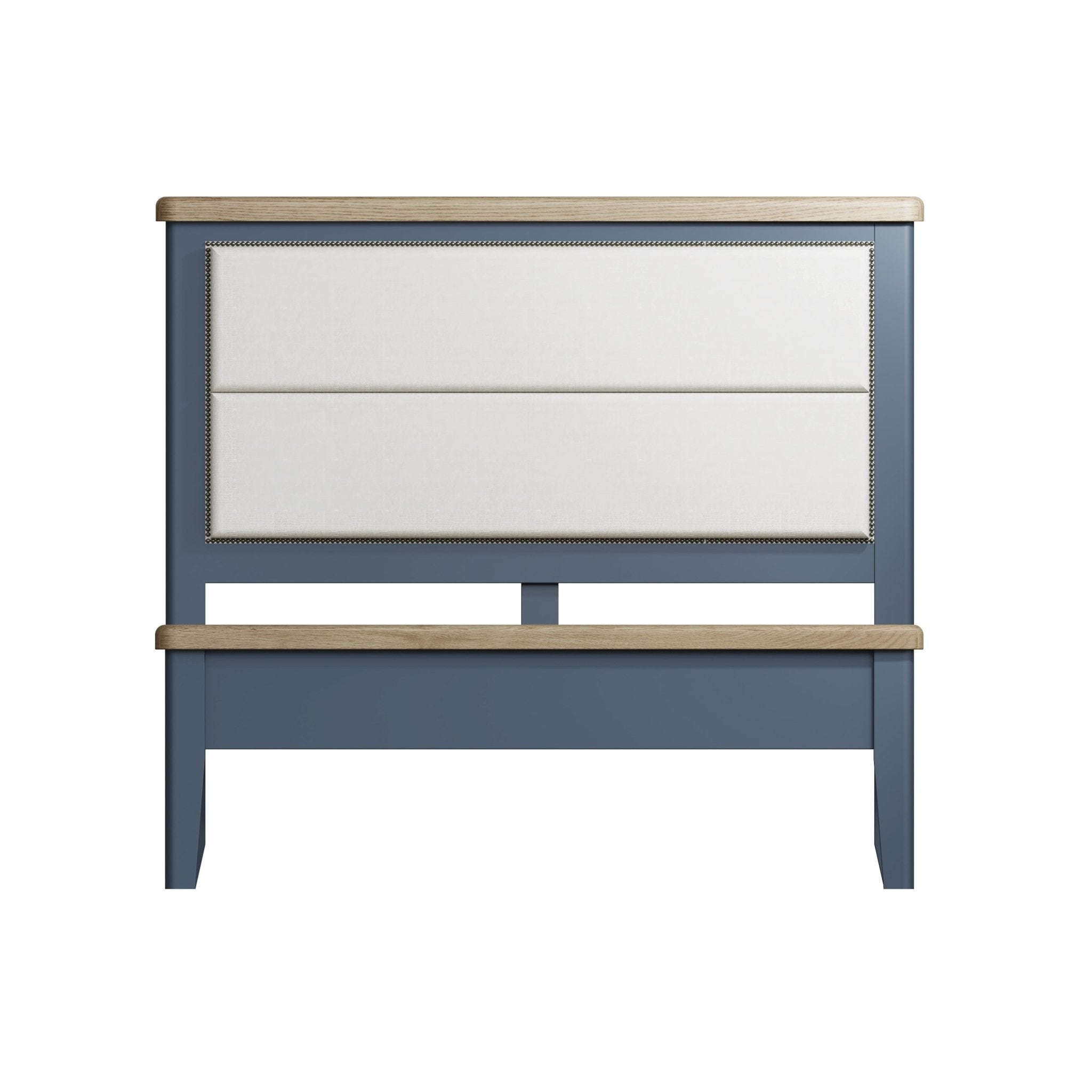 Rogate Blue 4'6" Double Bed Frame - Fabric Headboard - Duck Barn Interiors