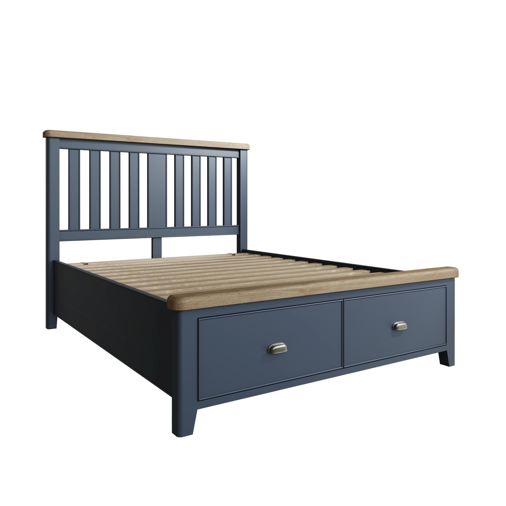 Rogate Blue 4'6 Double Bed Frame - Wooden Headboard & Drawers - Duck Barn Interiors