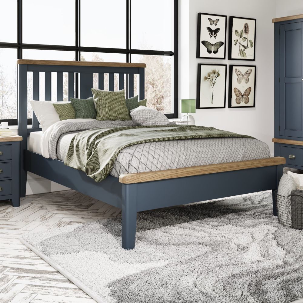 Rogate Blue 4ft 6 Double Bed Frame - Wooden Headboard - Duck Barn Interiors