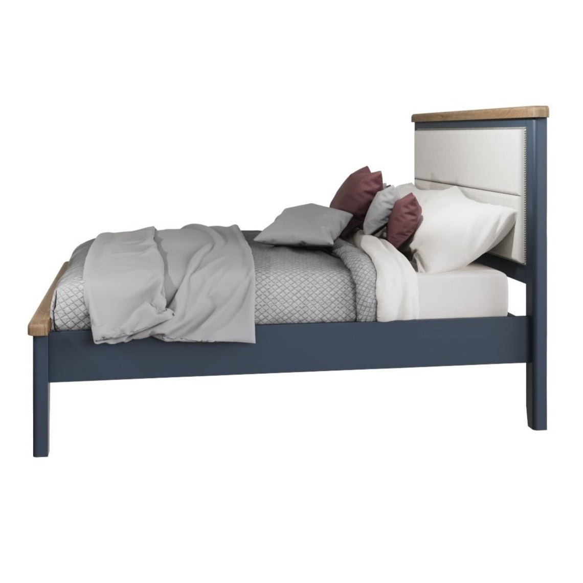 Rogate Blue 5'0 Kingsize Bed Frame - Fabric Headboard - Duck Barn Interiors