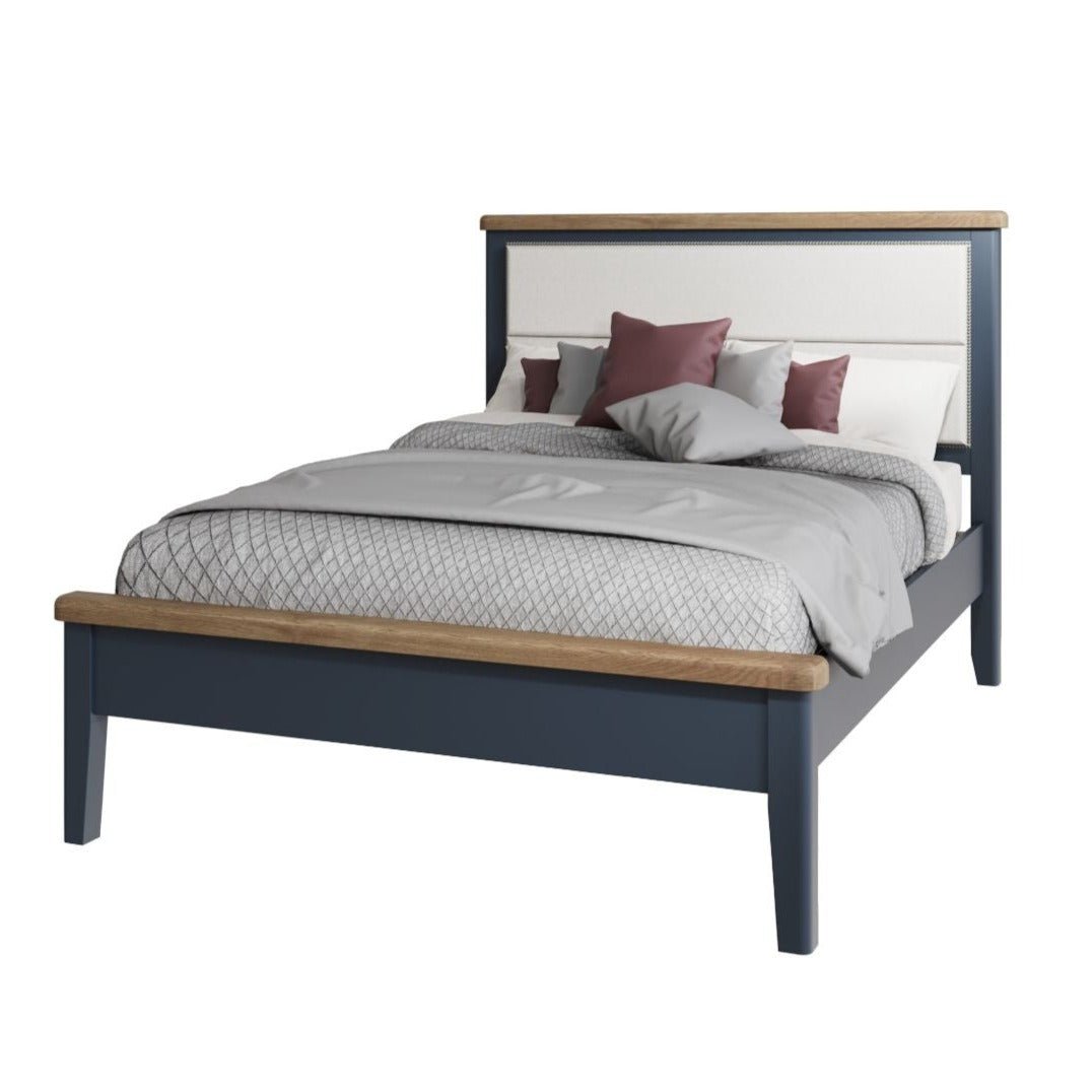 Rogate Blue 5'0 Kingsize Bed Frame - Fabric Headboard - Duck Barn Interiors