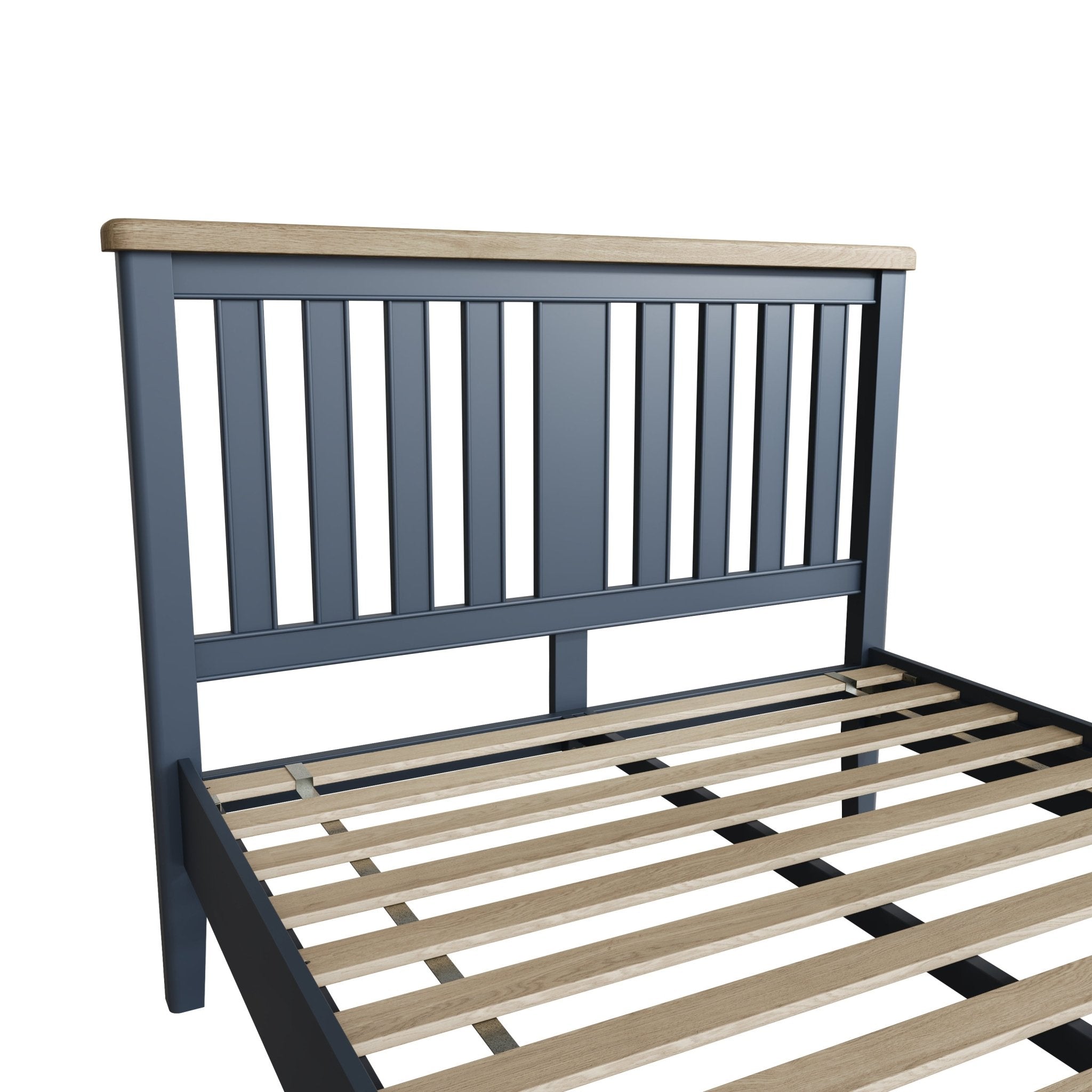 Rogate Blue 5'0 Kingsize Bed Frame - Wooden Headboard - Duck Barn Interiors