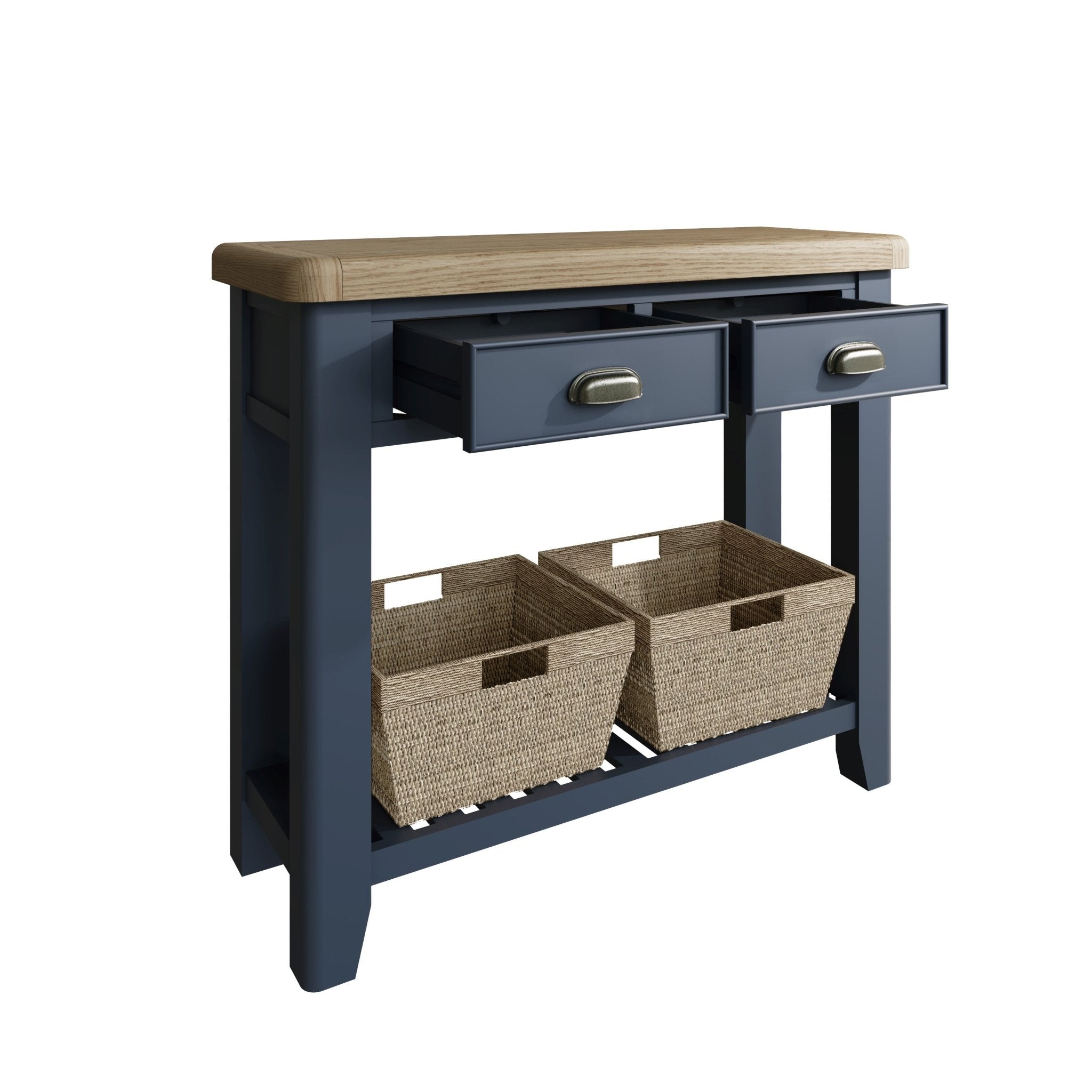 Rogate Blue Painted Console Table with 2 Baskets - Duck Barn Interiors