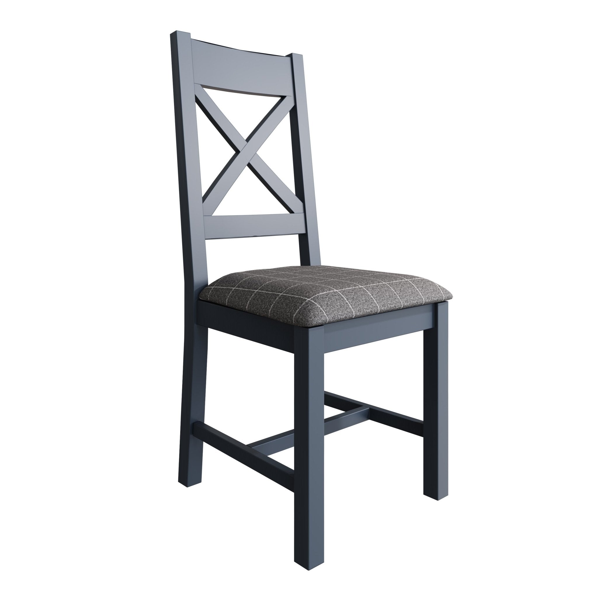 Rogate Blue Painted Cross Back Fabric Dining Chair - Grey Check - Duck Barn Interiors
