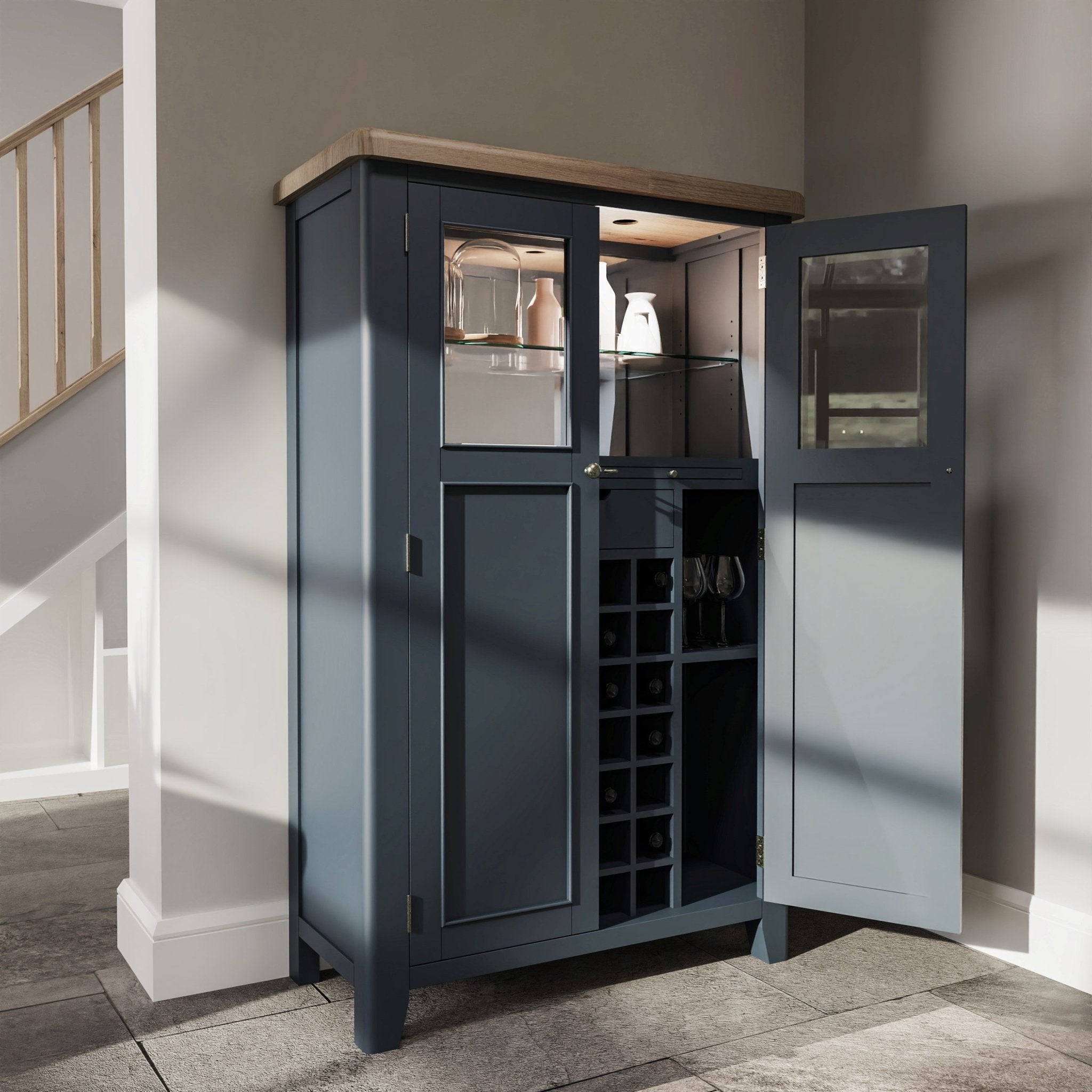 Rogate Blue Painted Drinks Cabinet Cupboard - Duck Barn Interiors