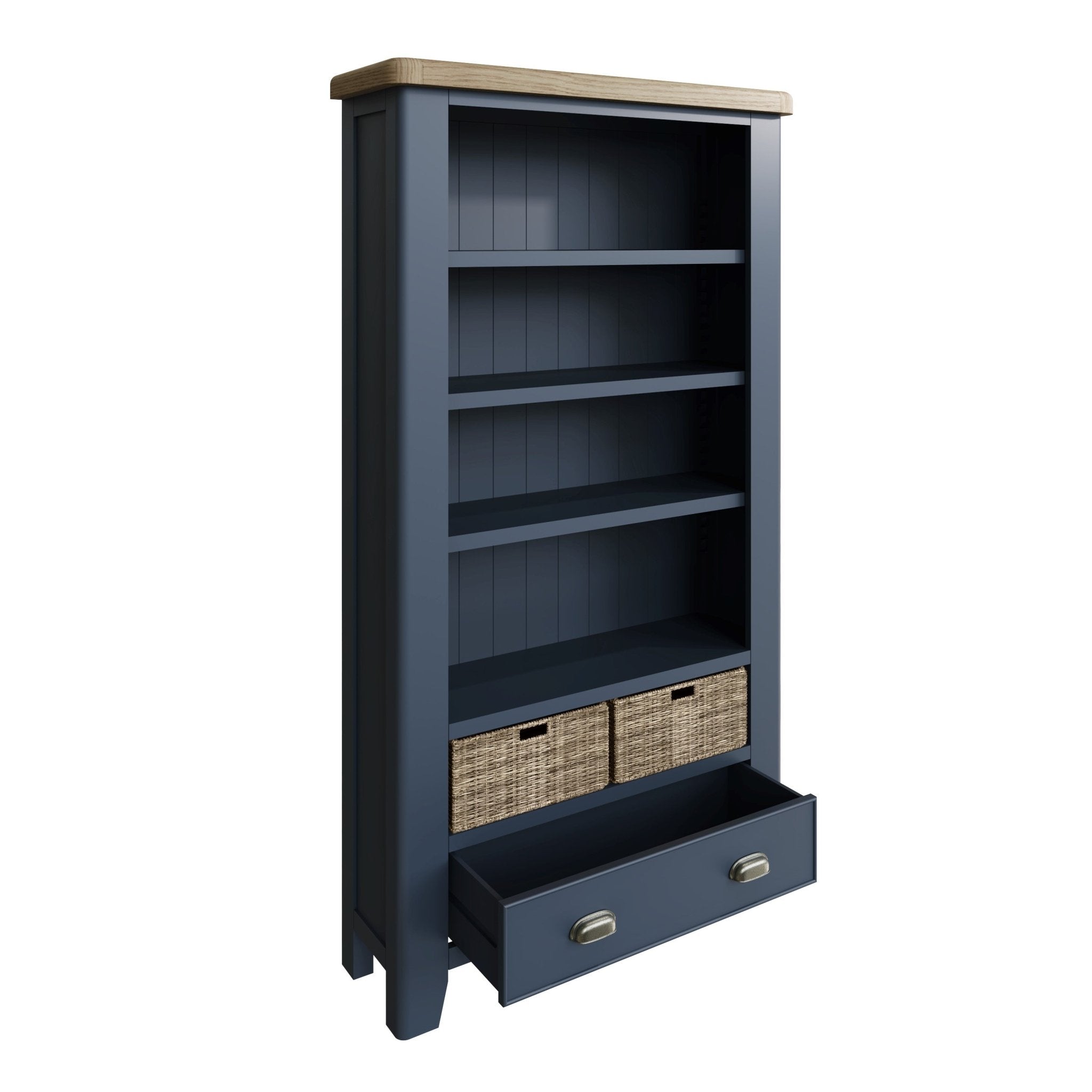 Rogate Blue Painted Large Bookcase with Baskets - Duck Barn Interiors